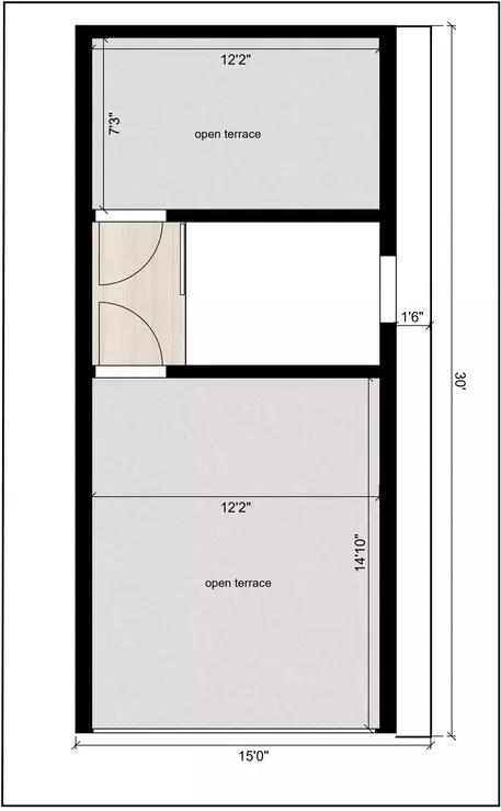 15 * 30 house map 3d plan of the Residential building Terrace Floor Plan