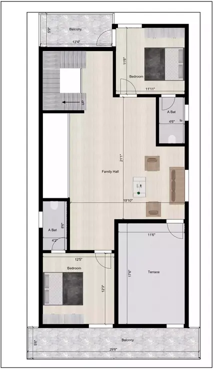 30 * 60 house plan 3 bedroom duplex 1st Floor Plan