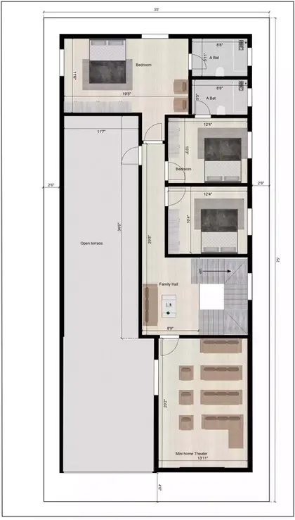 35 * 75 east facing duplex house plan 1st Floor Plan