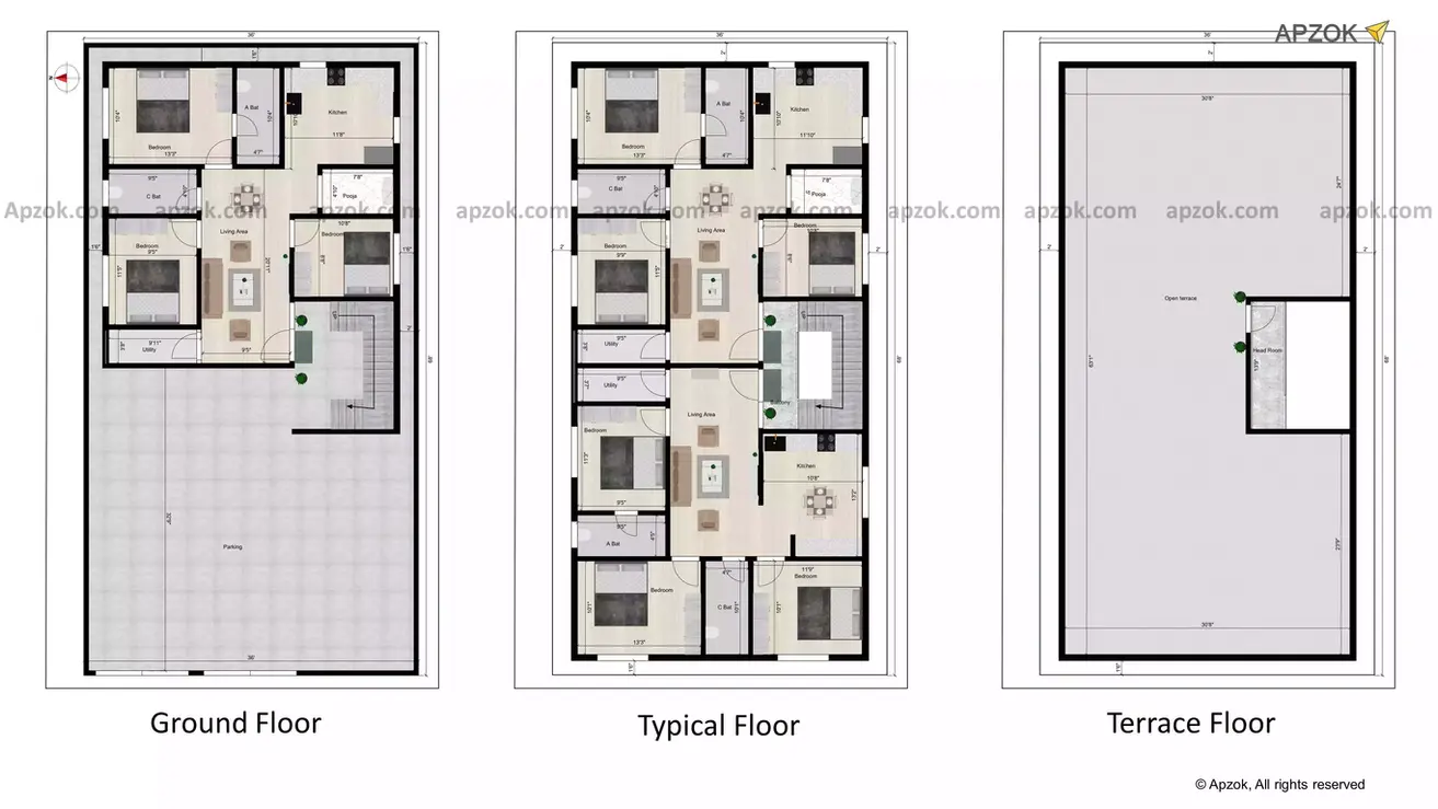 36 * 68 house plan west facing of the Residential building