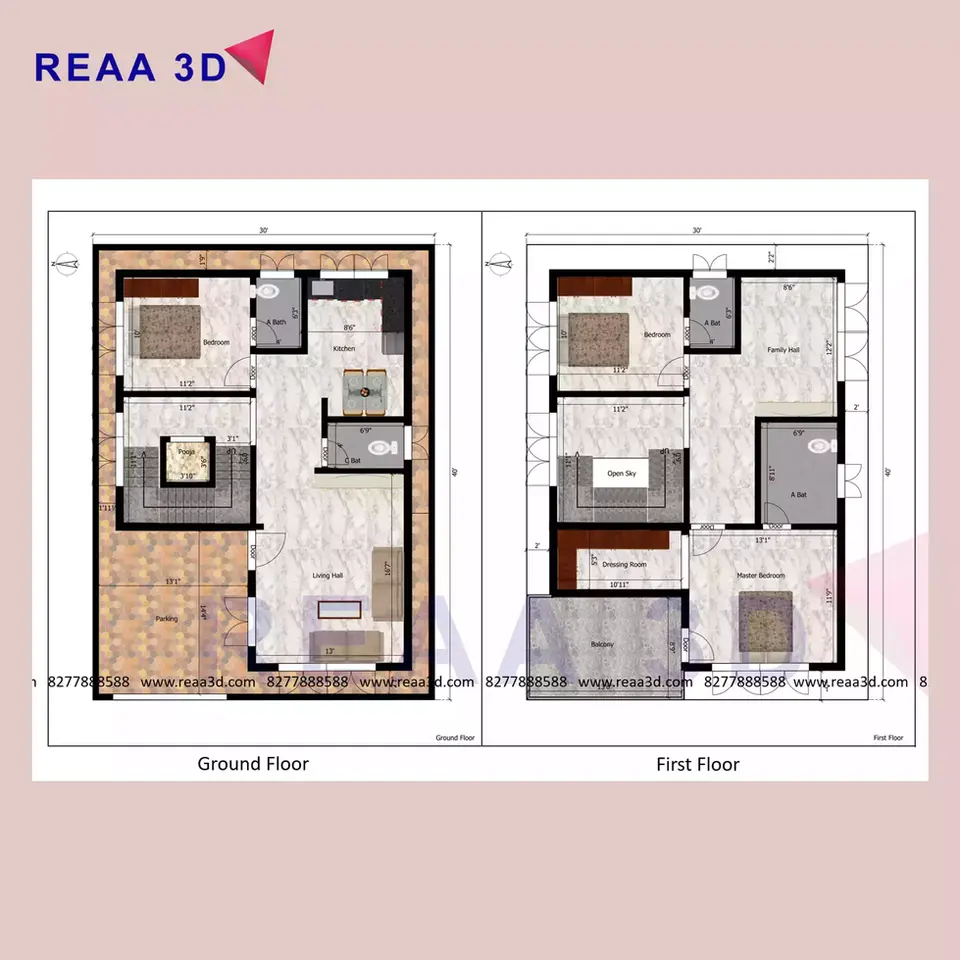 3BHK duplex House plan west facing 30 by 40
