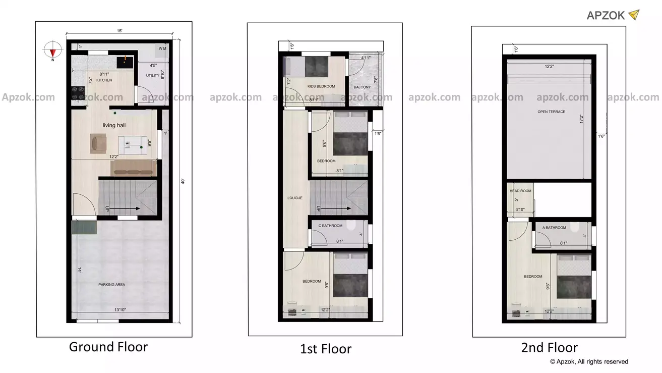 15x40 home design duplex plan of the Residential Building
