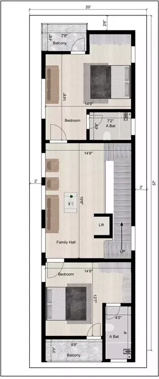 20 * 60 house plan 3bhk with car parking 1st Floor Plan