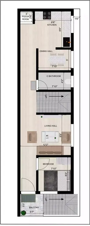 House design 15 * 50 west facing main door of G+3 duplex plan 1st Floor Plan