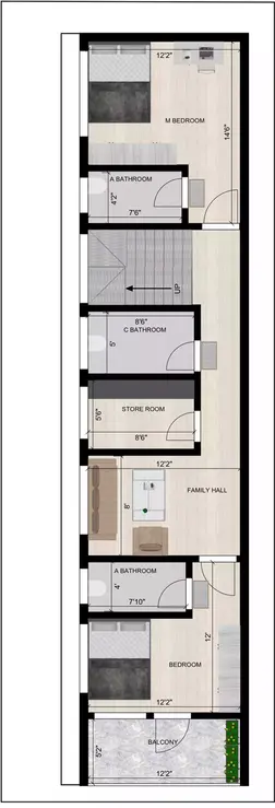 15 by 60 feet house plan east facing duplex design 1st Floor Plan