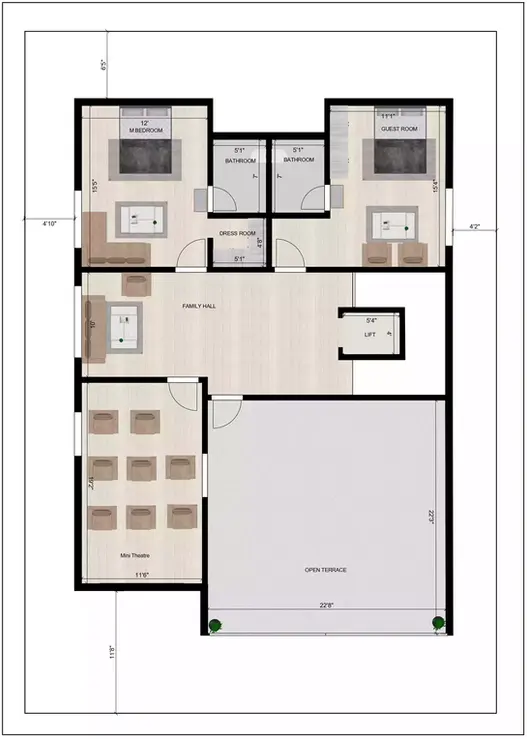 East facing 40x65 vastu based 4BHK duplex house provided with special amenities 1st Floor Plan