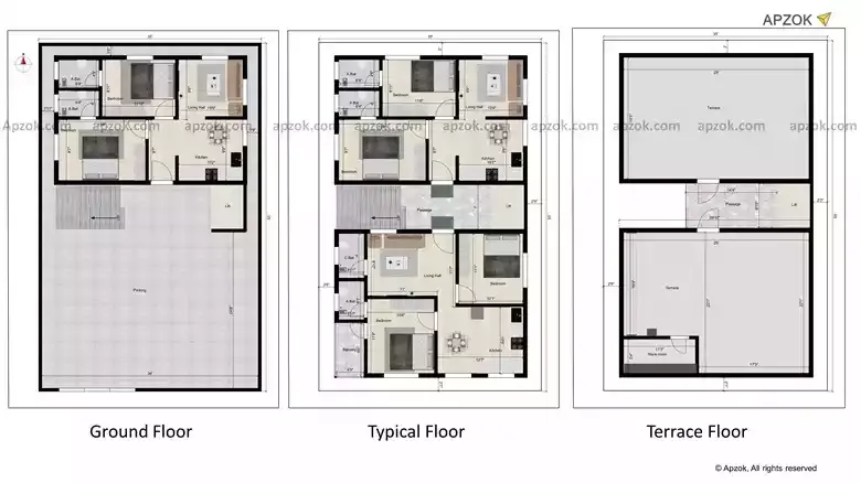 35x55 ft 2BHK South Facing House Plan | RM0096
