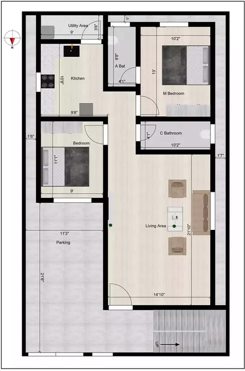 30×50 north-facing plot is designed as a perfect blend ground floor plan