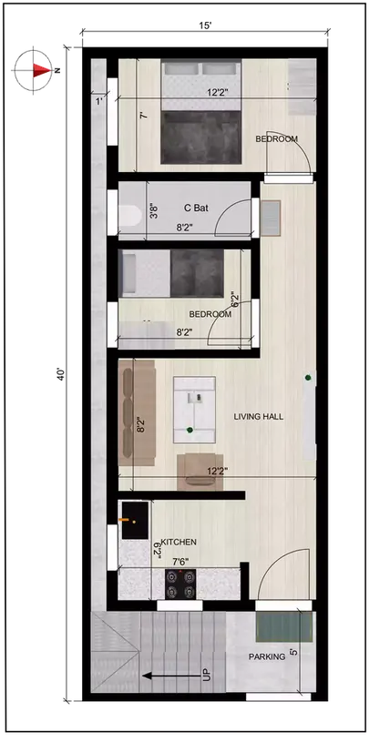 15 by 40 home plan east facing 2bhk duplex with 2bhk ground floor for rent Ground Floor