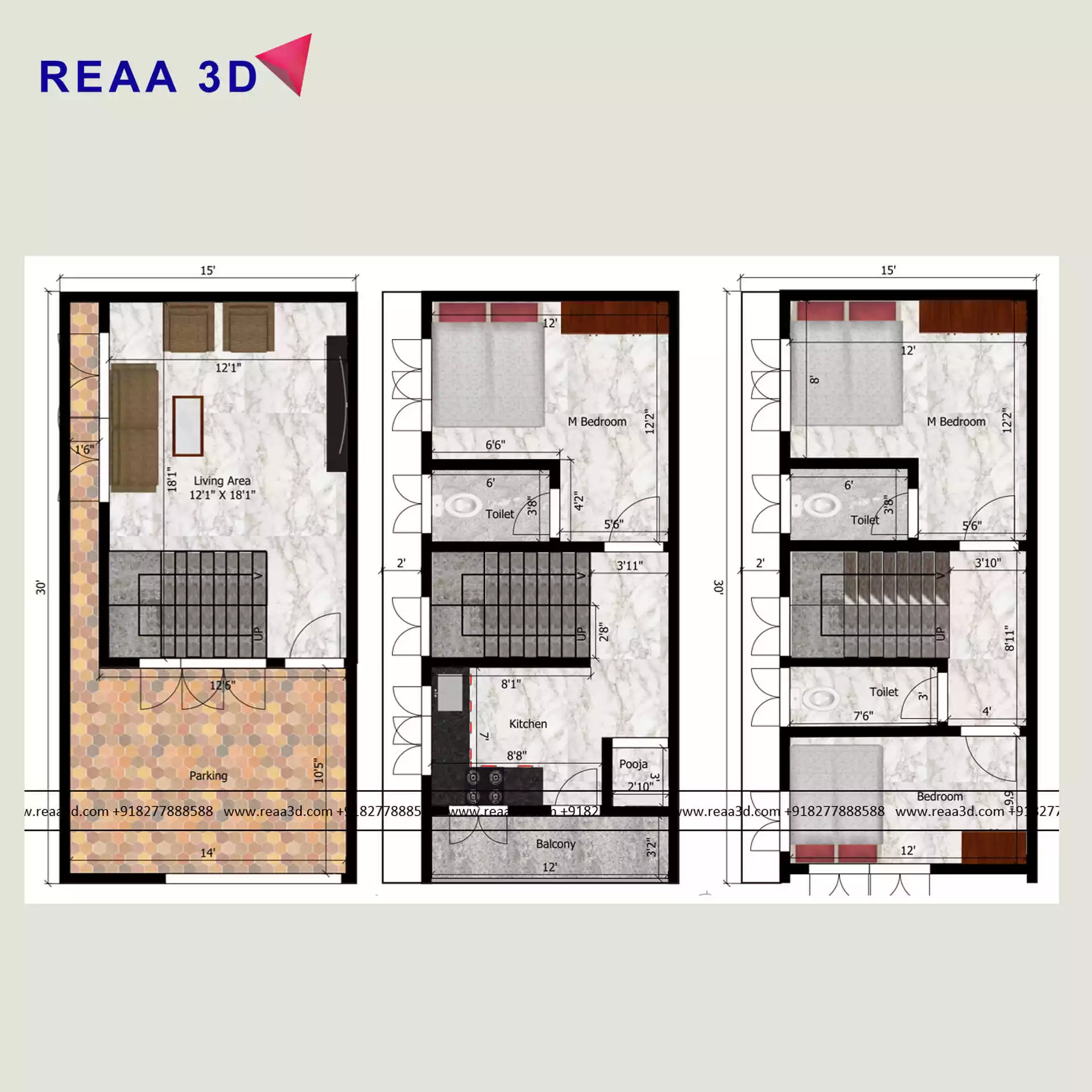 15 by 30 4BHK Duplex House Plan with Cra Parking