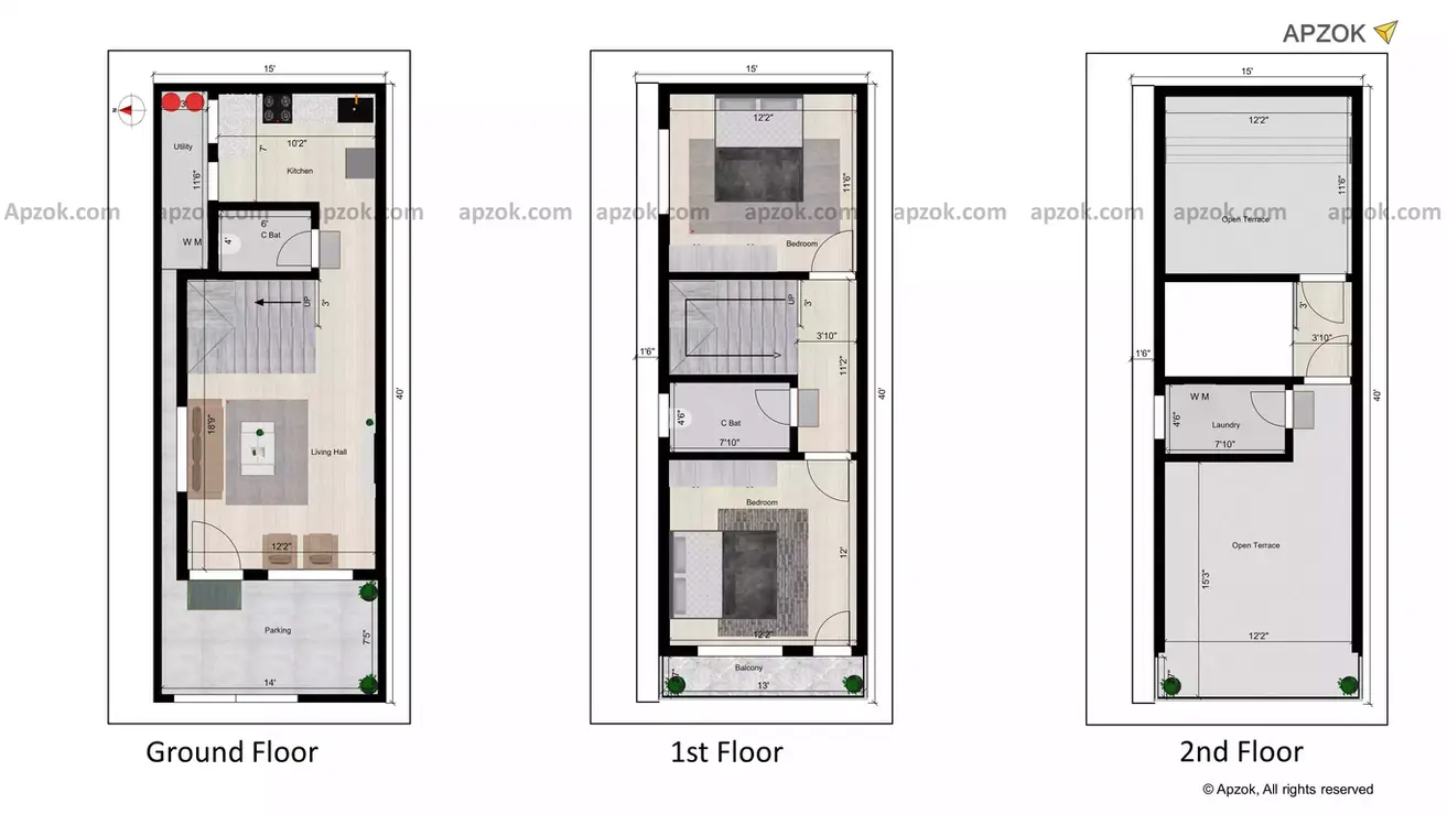 15 40 2bhk house plan of the Residential Building