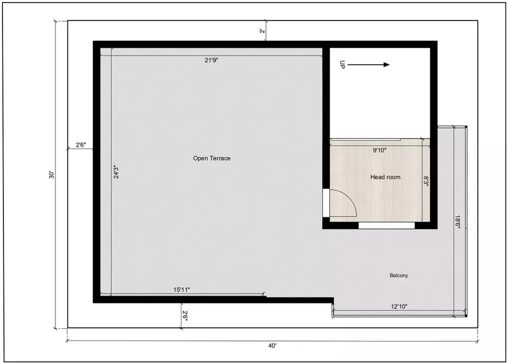 3bhk house plan in 40 * 30 plot Terrace Floor Plan