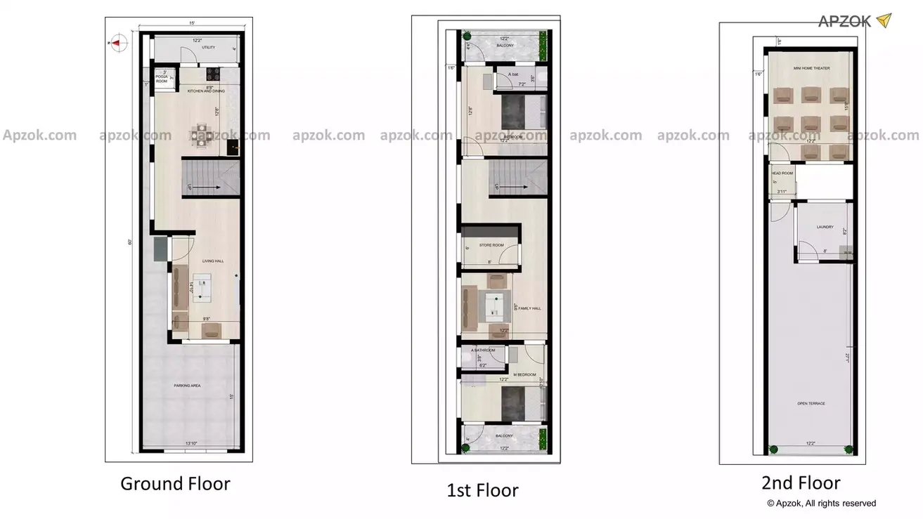 15x60 house design west facing of the Residentail Plot