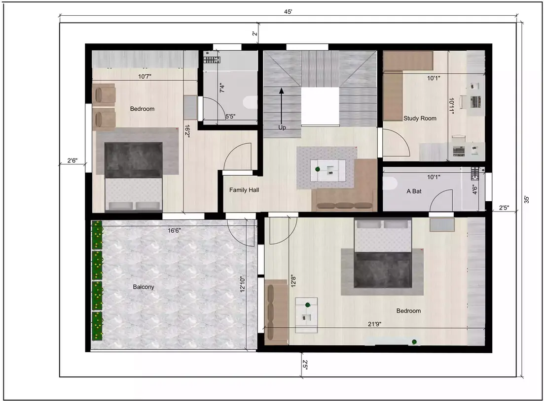 45 x 35 west facing house plan 1st Floor Plan