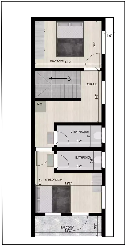 15 by 40 house plan design 3bhk duplex with 1bhk ground floor for rent 2nd Floor