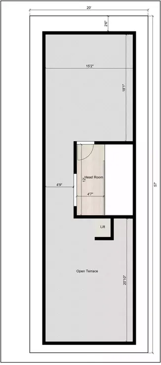 20 * 57 house plan 4 bhk north facing Terrace Floor Plan