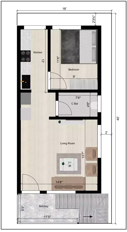 18 40 home design 1bhk typical plan of the Residential building 1st Floor