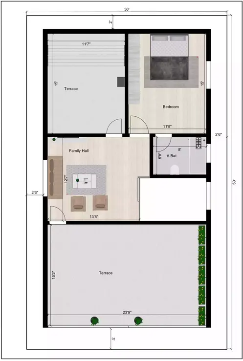 30 by 50 house plan 3d of the Residential building
Terrace floor plan