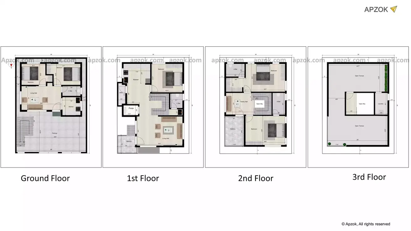 30 * 40 3bhk house plan north facing with 2bhk rent of the Residential building