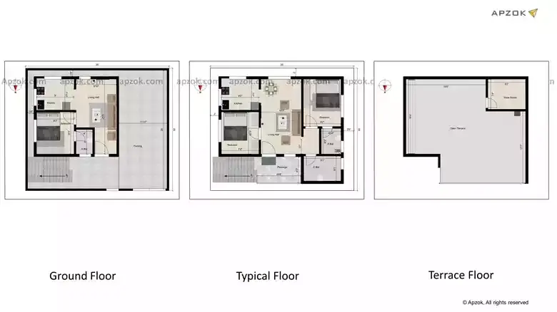 North Face 2BHK House Layout 35x30 ft | RK0038