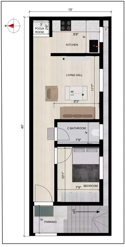 15 40 home design plan 2bhk duplex with 1bhk ground floor for rent Ground Floor