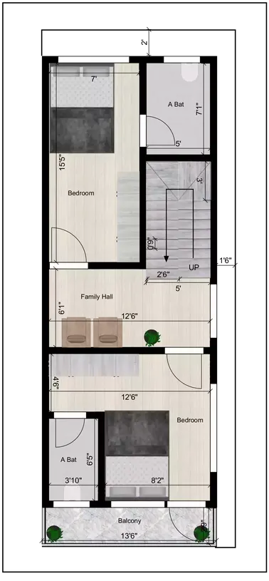 15 * 40 house design plan of the Residential building 2nd Floor