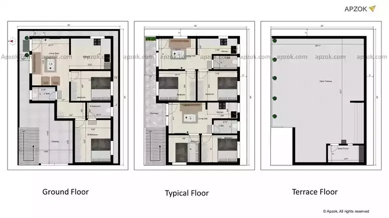 2BHK West Facing House Design 30x40 ft | RL0113