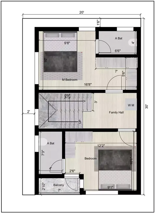 20 30 duplex house plan of the Residential building 2nd Floor