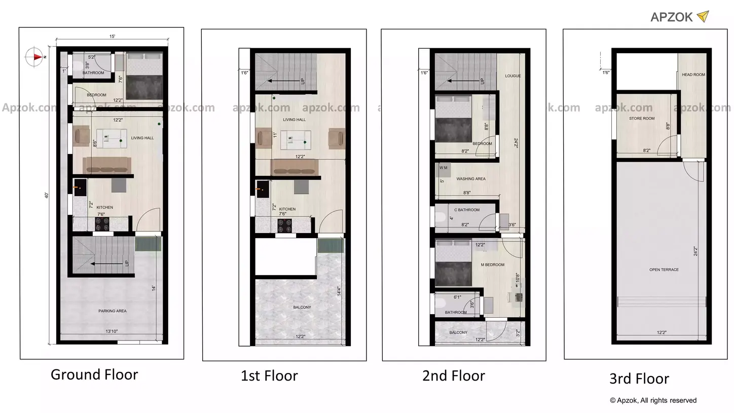 15 x 40 home design 2bhk duplex with 1bhk for rent plan