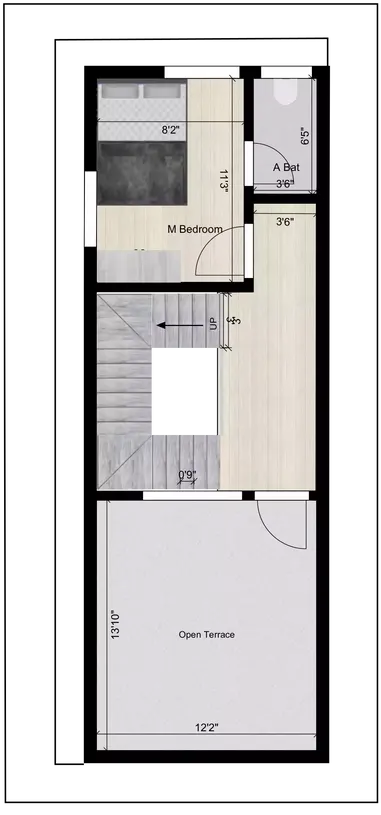 15 * 40 duplex plan of the Residential building Terrace Floor