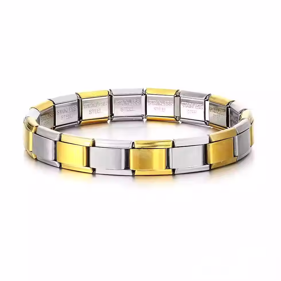 Thumbnail: Interchangeable link bracelet with alternate silver and yellow gold links