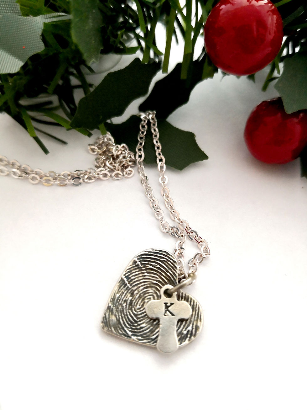 Miniaturbild: Herzensmensch Fingerabdruck-Kette mit Initial-Kreuz Individualschmuck