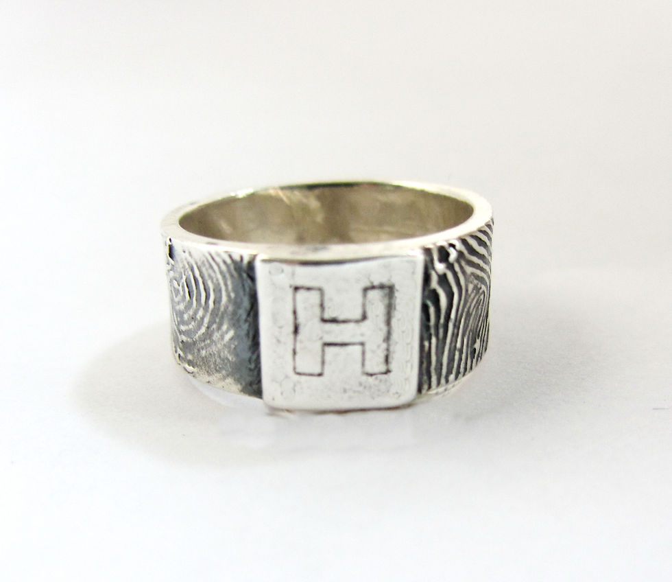 Miniaturbild: Siegelring mit 2 Fingerabdrücken Feinsilber Initial Vatertag Hochzeit