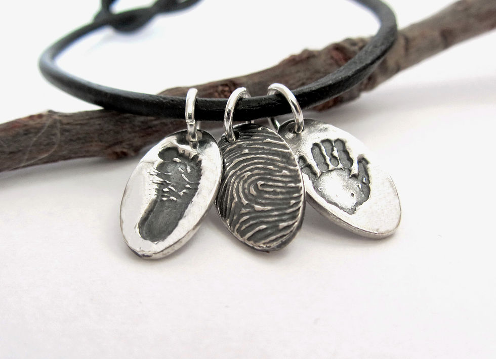 Miniaturbild: Oval Feinsilber Finger-/Hand-/Fußabdruck 3er Anhänger