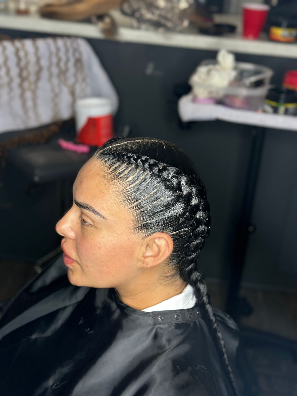 Two Cornrow Braids or Dutch Braids done at Angie Hairr Stylist in 811 S Fairview Street Santa Ana, Ca