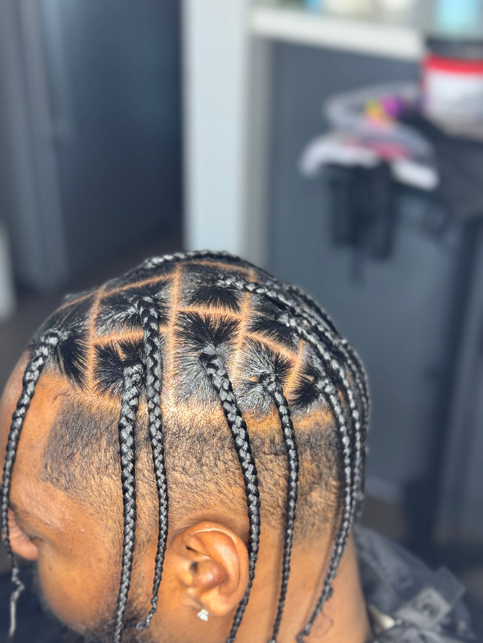 Men's Box Braids Men (Natural Hair) done at Angie Hairr Stylist in 811 S Fairview Street Santa Ana, California. 92704