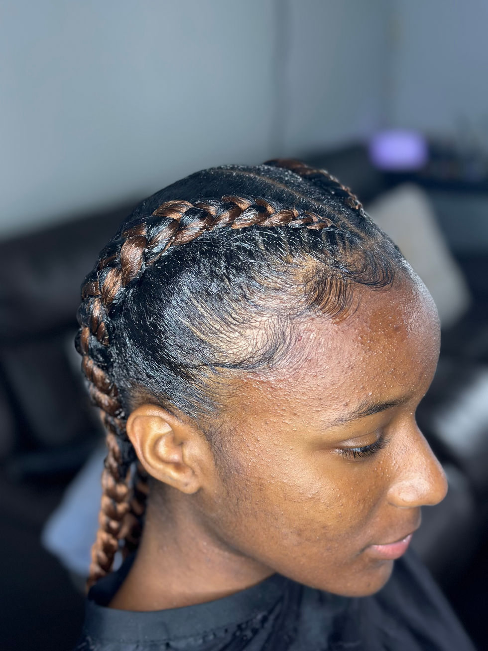Two Cornrow Braids or Dutch Braids done at Angie Hairr Stylist in 811 S Fairview Street Santa Ana, Ca