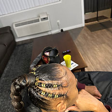 Gel Ponytail with Side Conrow Braids for Women done at Angie Hairr Stylist in Santa Ana, California. Braiding Salon in Orange County