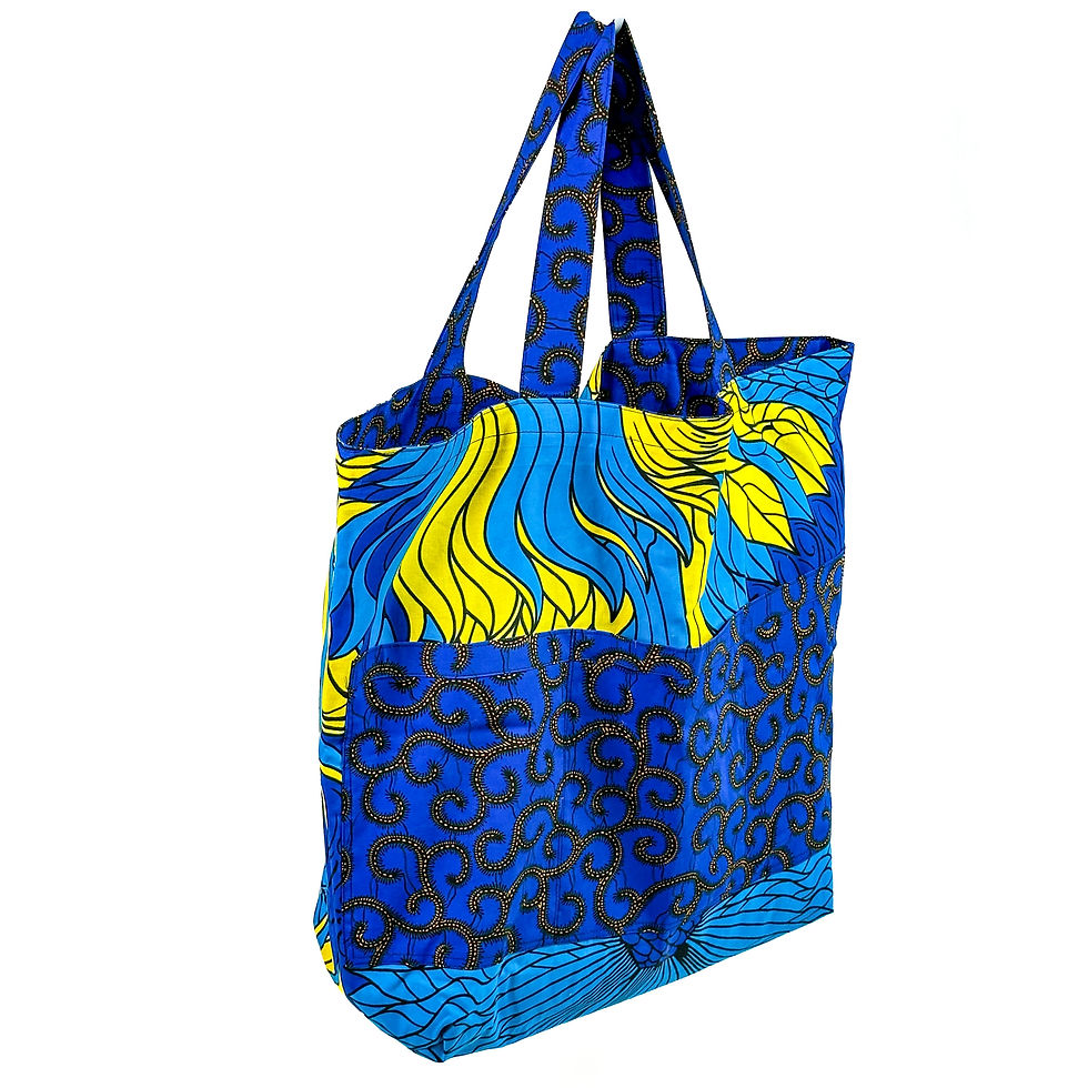 Thumbnail: Handmade large reversible shopper bag with pockets