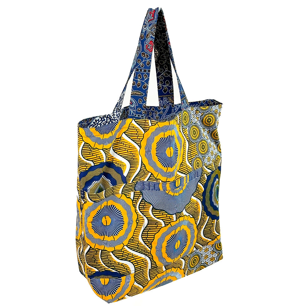 Thumbnail: Handmade large reversible shopper bag with pockets