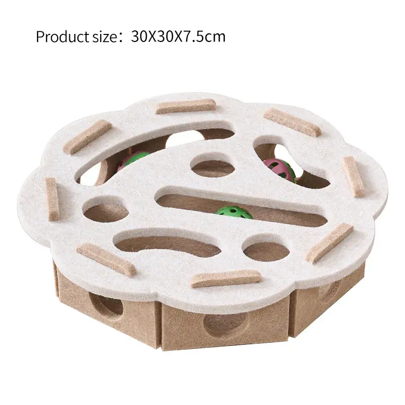 Thumbnail: Interactive Cat Toy Set - Wooden Puzzle Box & Scratching Post with Feather Wand