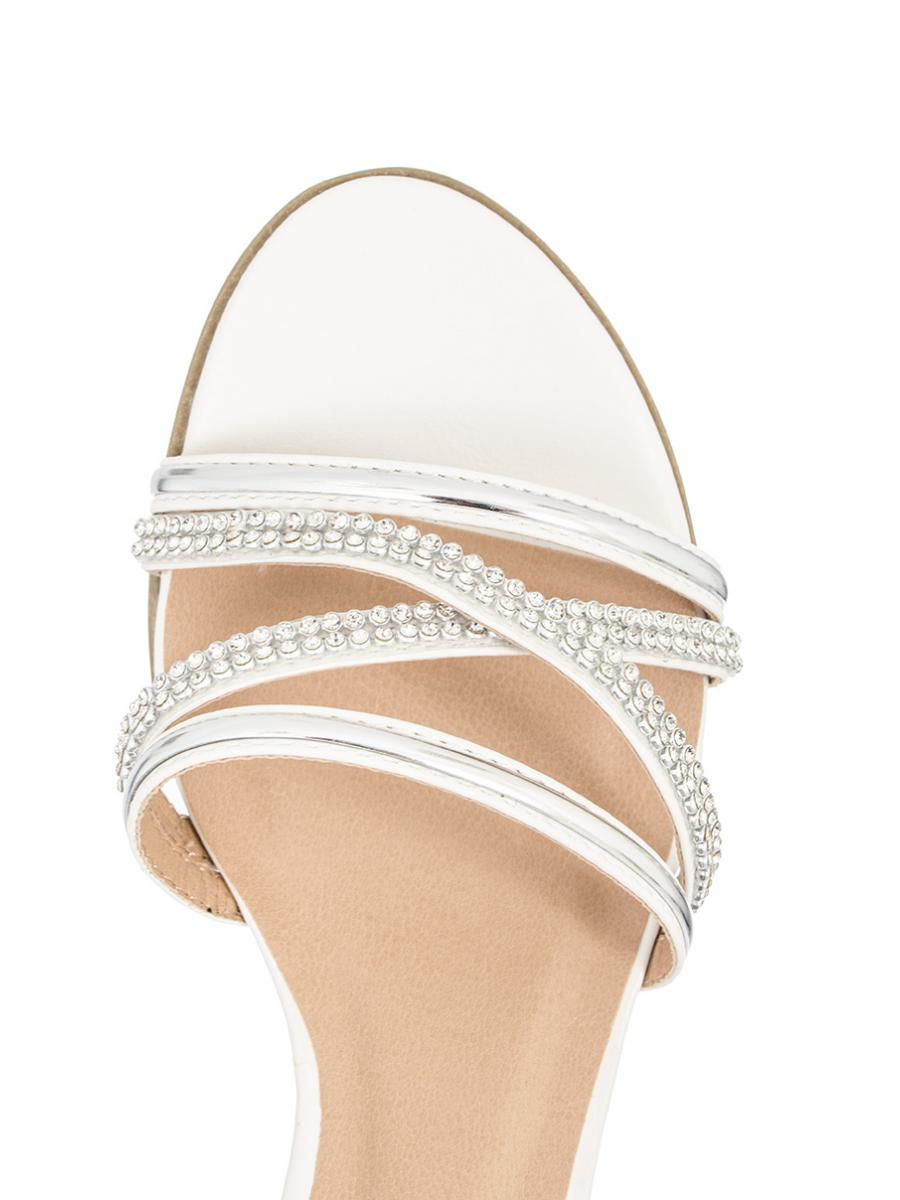 Thumbnail: White Diamante Strap Low Wedge Sandals