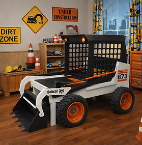 Custom Bobcat twin bed with tires and front bucket for kids room