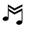 Black M notes on white circle