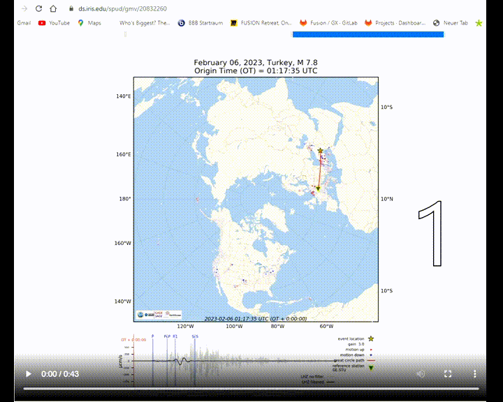 seismic waves for the earthquake in Turkey Feb 2023