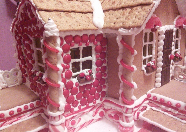 Decorating the Candy Cane Gingerbread House
