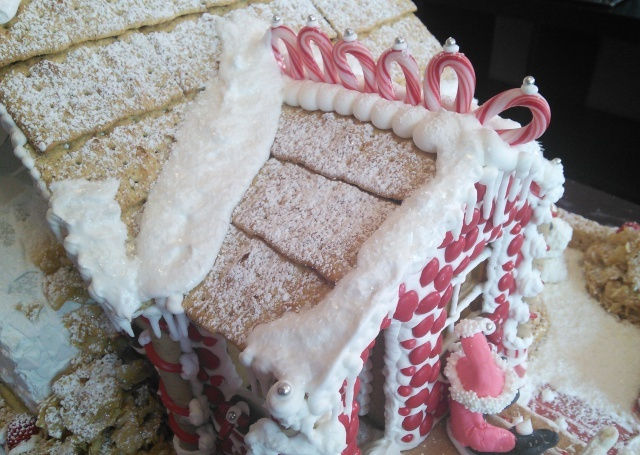 Decorating the Candy Cane Gingerbread House