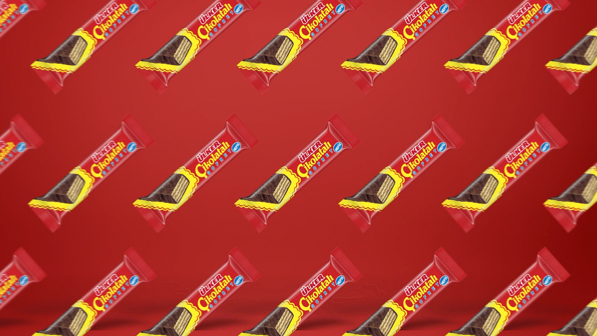 The chocolate-wafer pack in motion.