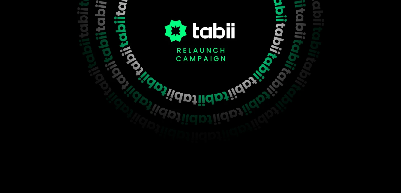 tabii relansman kampanyası: yeşil dairesel tipografi ve logo.