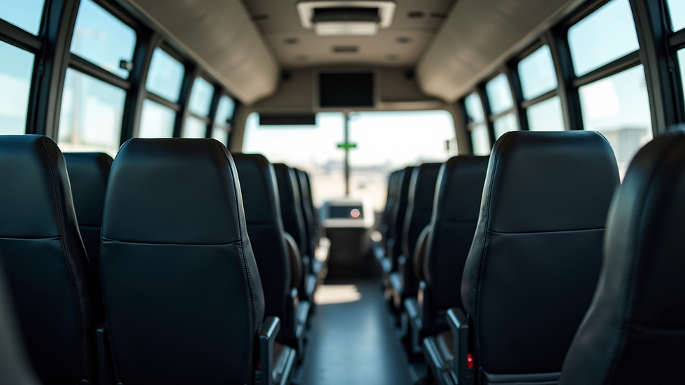 Close-up view of a shuttle vehicle interior with comfortable seating